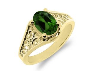 0.80 Ct Oval Green Chrome Diopside 18K Yellow Gold Ring 