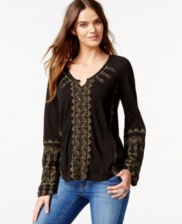 Lucky Brand Embellished Peasant Top   Tops   Women