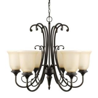 Globe Electric Beverly 6 Light Oil Rubbed Bronze Chandelier with Amber Glass Shade 65571