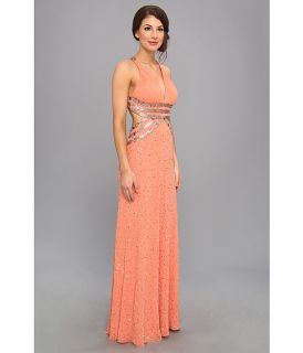 Adrianna Papell Halter Cutout Bead Gown Prom Guava, Women