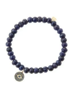 Sydney Evan 6mm Faceted Sapphire Beaded Bracelet with 14k Gold/Rhodium Diamond Small Evil Eye Charm (Made to Order)