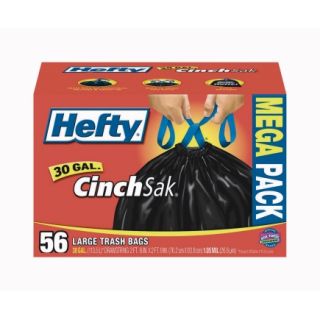 Hefty 30 Gallon Cinchsak Mega Pack Trash Bags 56 Bags/Box (E85056)   4/Case   Trash Bags & Holders