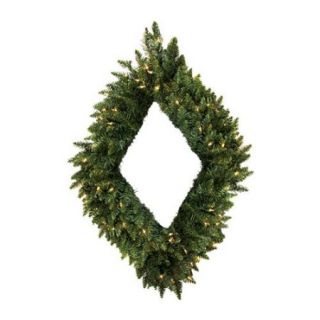 48" Pre Lit Camdon Fir Diamond Shaped Christmas Wreath   Clear LED Lights