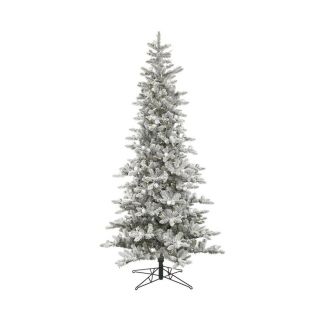 Vickerman 7.5 ft Pre Lit Flocked Slim Artificial Christmas Tree with White LED Lights