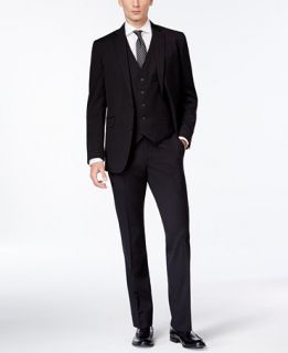 Kenneth Cole Reaction Slim Fit Black Tonal Stripe Vested Suit   Suits