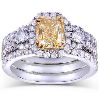 Annello 14k Gold 2 4/5ct TDW Certified Radiant cut Fancy Yellow and