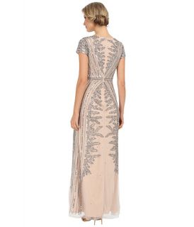 Adrianna Papell Long Beaded Gown W Cap Sleeve Silver, Silver