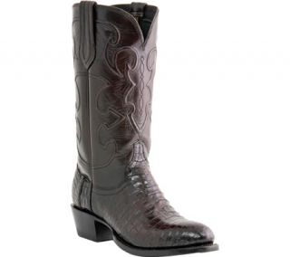 Mens Lucchese Since 1883 M1637.R4 Rounded Toe Cowboy Heel Boot   Black Cherry Belly Crocodile/Cord Derby Calf