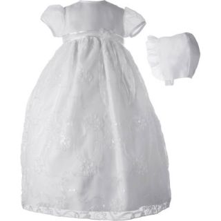 Christening Baptism Newborn Baby Girl Special Occasion Organza Ribbon & Sequin Embroidered Dress Gown Outfit