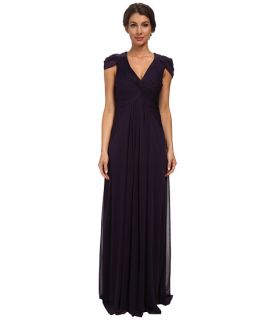 Adrianna Papell Cap Sleeve Stretch Tulle Gown Aubergine