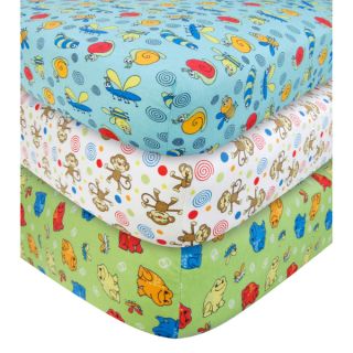 Trend Lab Critters Flannel Fitted Crib Sheet Set (Pack of 3