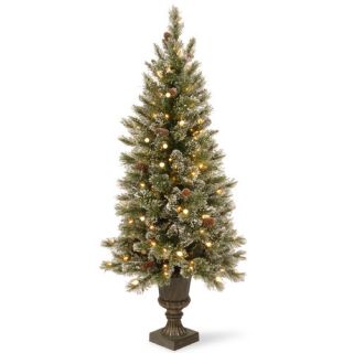 Glittery Bristle Pine 4 Green Artificial Christmas Tree with LED Warm