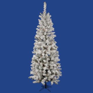 Vickerman Flocked Pacific Pine 6.5' White Artificial Pencil Christmas Tree with 220 Multicolored LED Lights with Stand