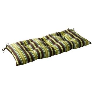 Outdoor Tufted Bench/Loveseat/Swing Cushion   Brown/Green Stripe