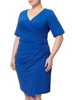 Adrianna Papell Plus Size Short Sleeve Faux Wrap Dress Blue