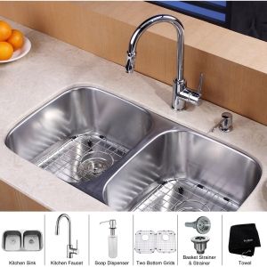 Kraus KBU22 KPF1622 KSD30CH Universal Polished Chrome  Faucet & Sink Kitchen Combos
