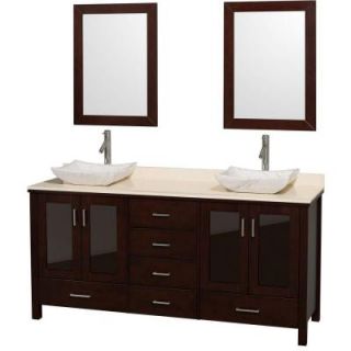 Wyndham Collection Lucy 72 in. Double Vanity in Espresso with Marble Vanity Top in Ivory, Carrera Marble Sinks and 24 in. Mirrors WCV01572ESIVGS3