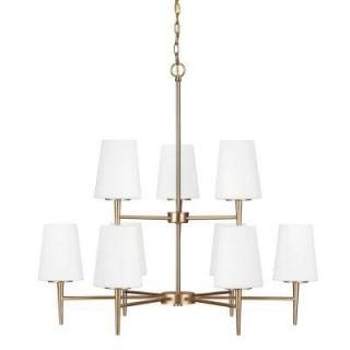 Sea Gull Lighting Driscoll 9 Light Satin Bronze Chandelier with Inside White Painted Etched Glass 3140409 848