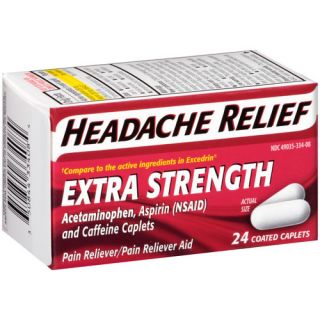 Headache Relief Extra Strength Acetaminophen Pain Reliever/Pain Reliever Aid Coated Caplets, 24 count (Pack of 2)