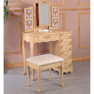Coaster Furniture 4038 Traditional Cottage Style Vanity in Ivory with Hand Painting and Stool with Fabric Seat