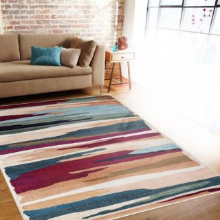 Contemporary Modern Stripes Multi colored Indoor Area Rug (53 x 73