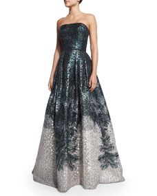 Theia Strapless Printed Ball Gown
