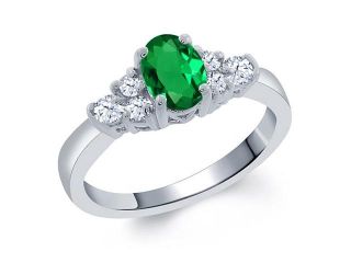0.64 Ct Oval Green Nano Emerald White Topaz 14K White Gold Ring