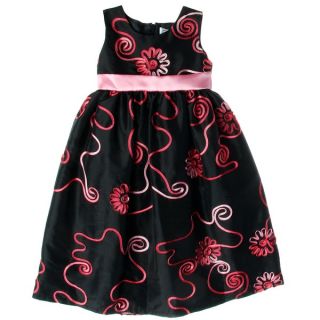 Sweetie Pie Girls Black and Fuchsia Floral Print Party Dress