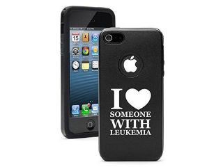 Apple iPhone 5c Aluminum Silicone Dual Layer Hard Case Cover I Love Heart Someone with Leukemia (Black)