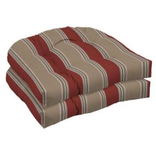 Hampton Bay Chili Stripe Wicker Tufted Outdoor Seat Cushion 2 Pack DISCONTINUED V547398X 9D2