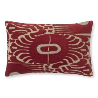 Velvet Ikat Applique Lumbar Pillow Cover, Red/Natural