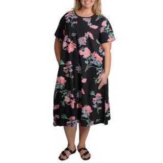 La Cera Womens Plus Size Black Floral Print A line Dress   15320288